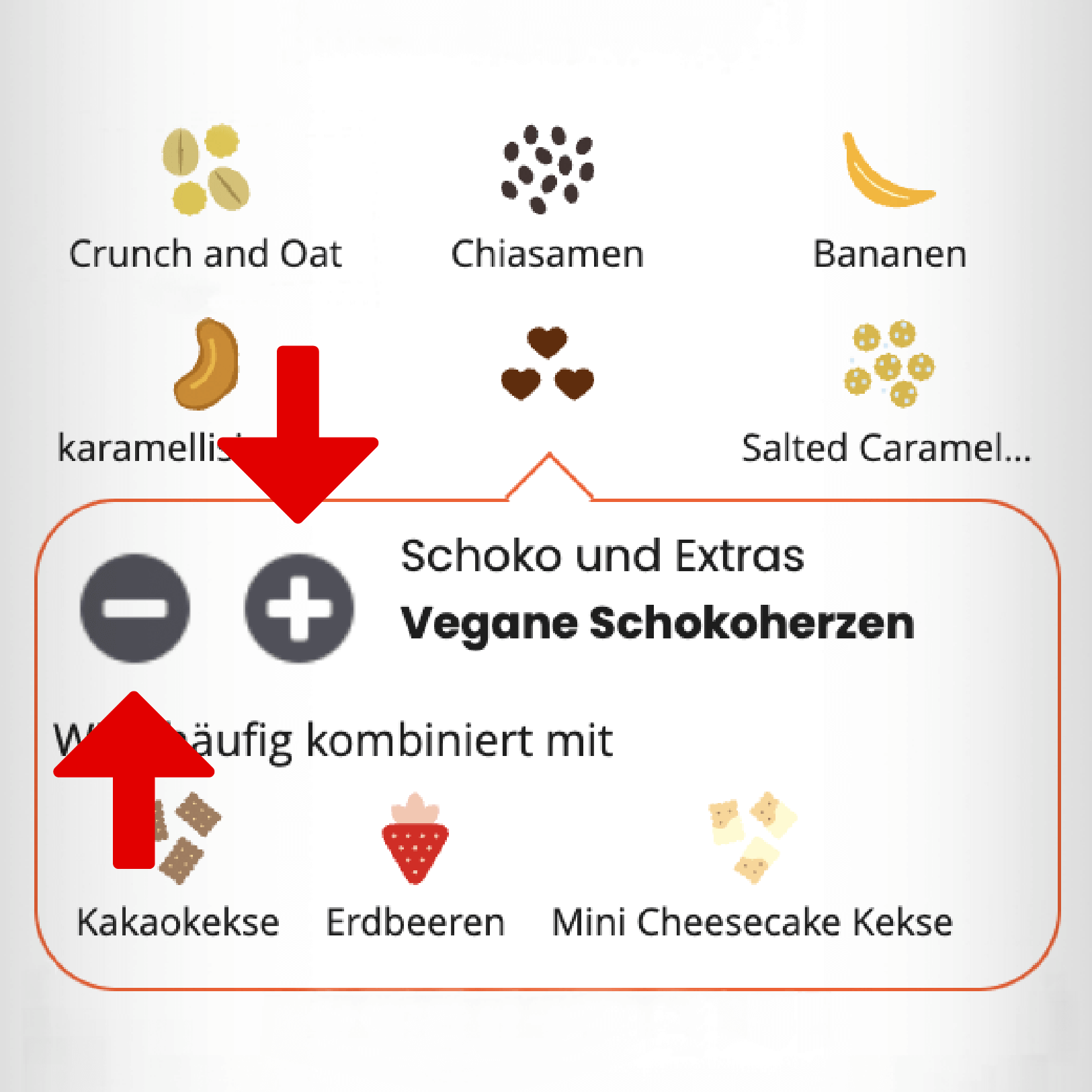 mixer-help-page-tipps-01.png mymuesli Mixer - füge beim mixen beliebig mehr oder weniger Zutaten hinzu.